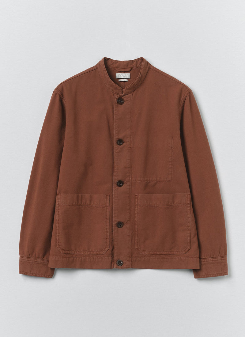 Garment Dyed Cotton Canvas Stand Collar Jacket | Cinnamon