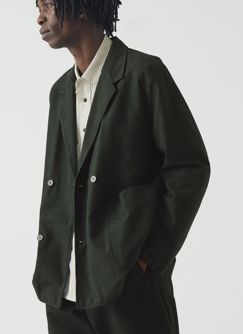 Overdyed Micro Houndstooth Cotton Blazer | Oil Green