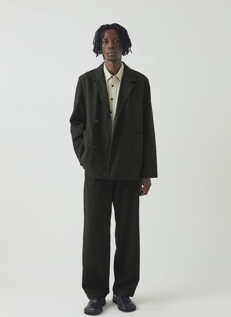 Overdyed Micro Houndstooth Cotton Blazer | Oil Green
