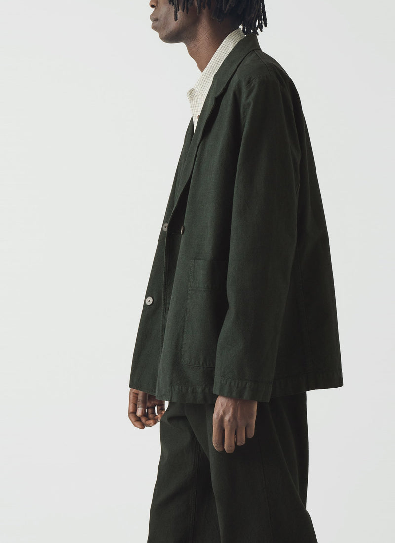 Overdyed Micro Houndstooth Cotton Blazer | Oil Green