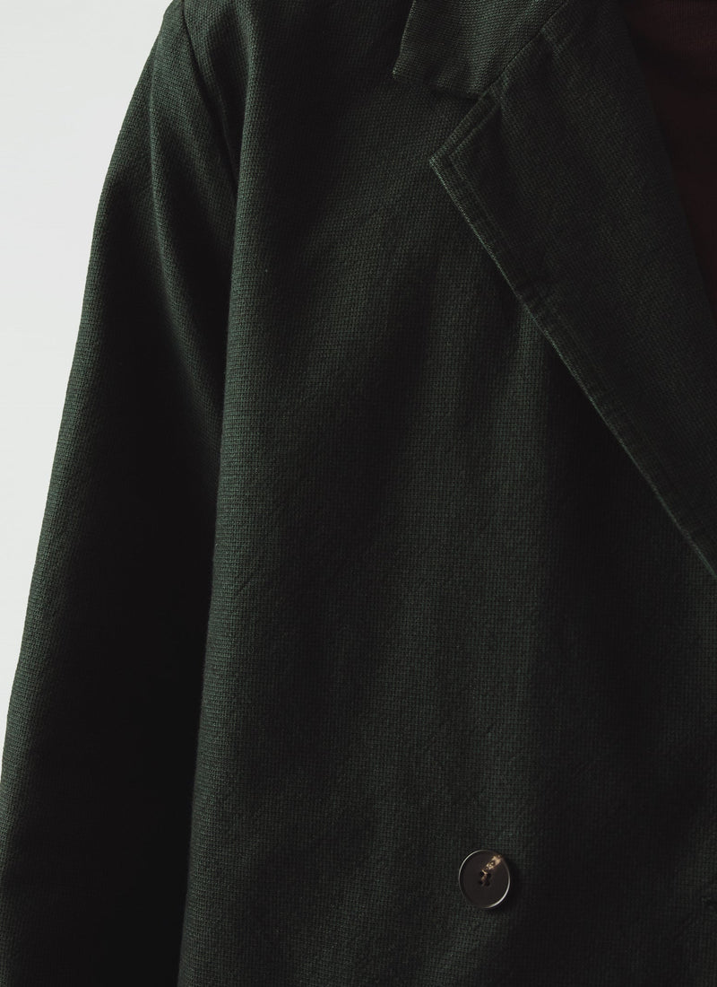 Overdyed Micro Houndstooth Cotton Blazer | Oil Green