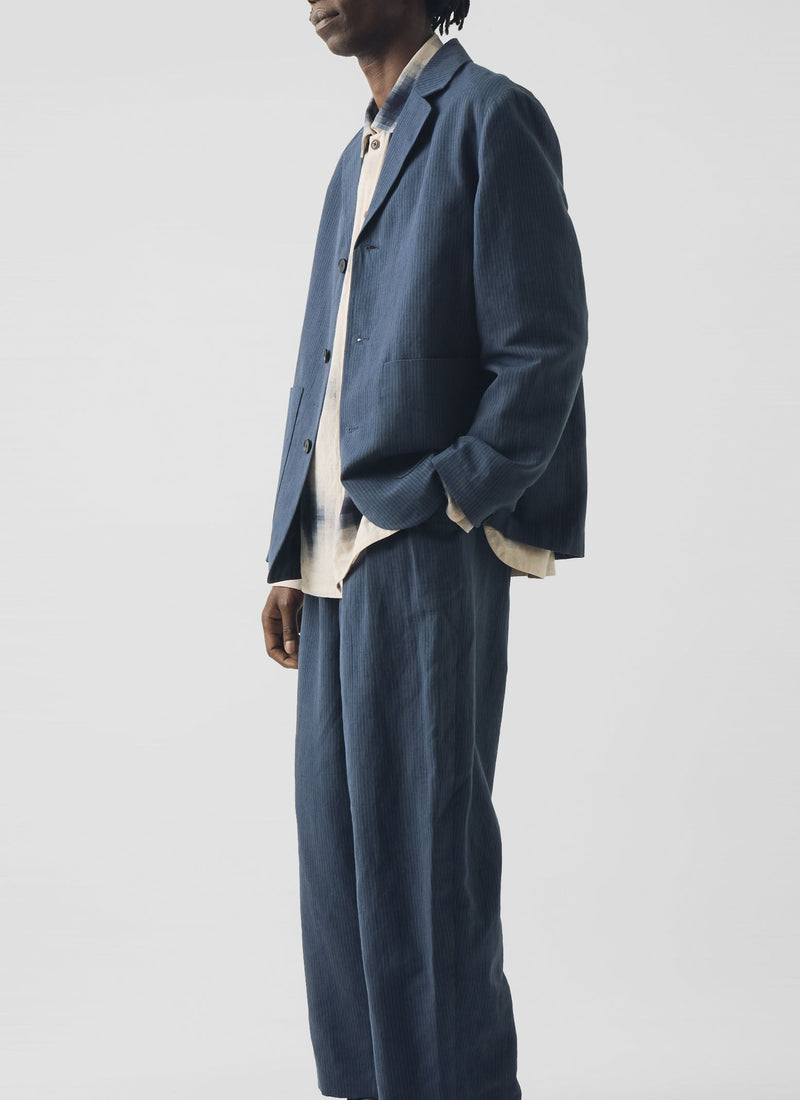 Running Stitch Cotton Linen Blazer | Navy/Fawn