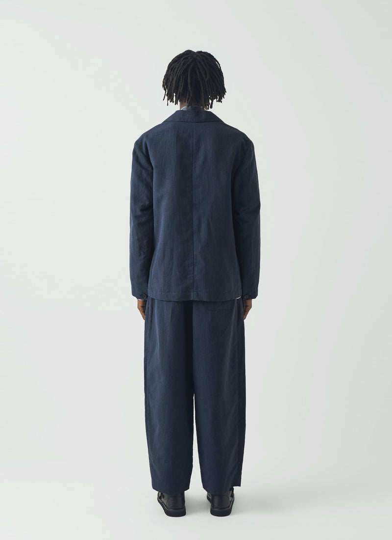 Running Stitch Cotton Linen Blazer | Navy/Fawn