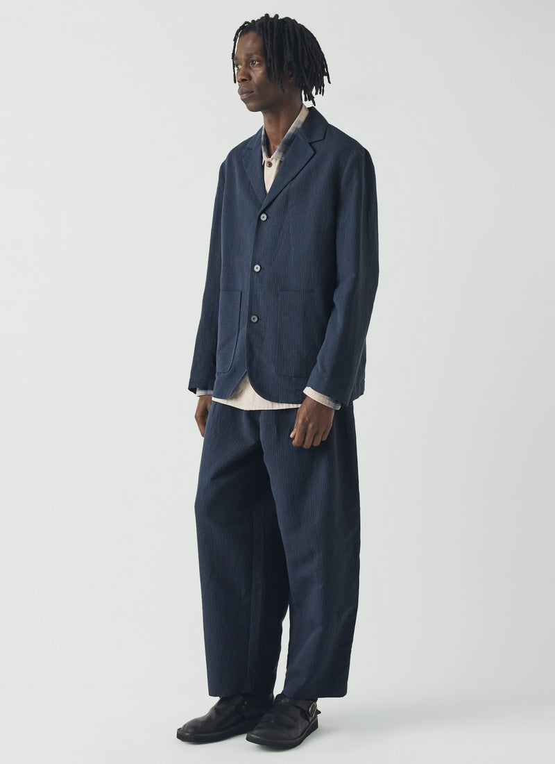 Running Stitch Cotton Linen Blazer | Navy/Fawn