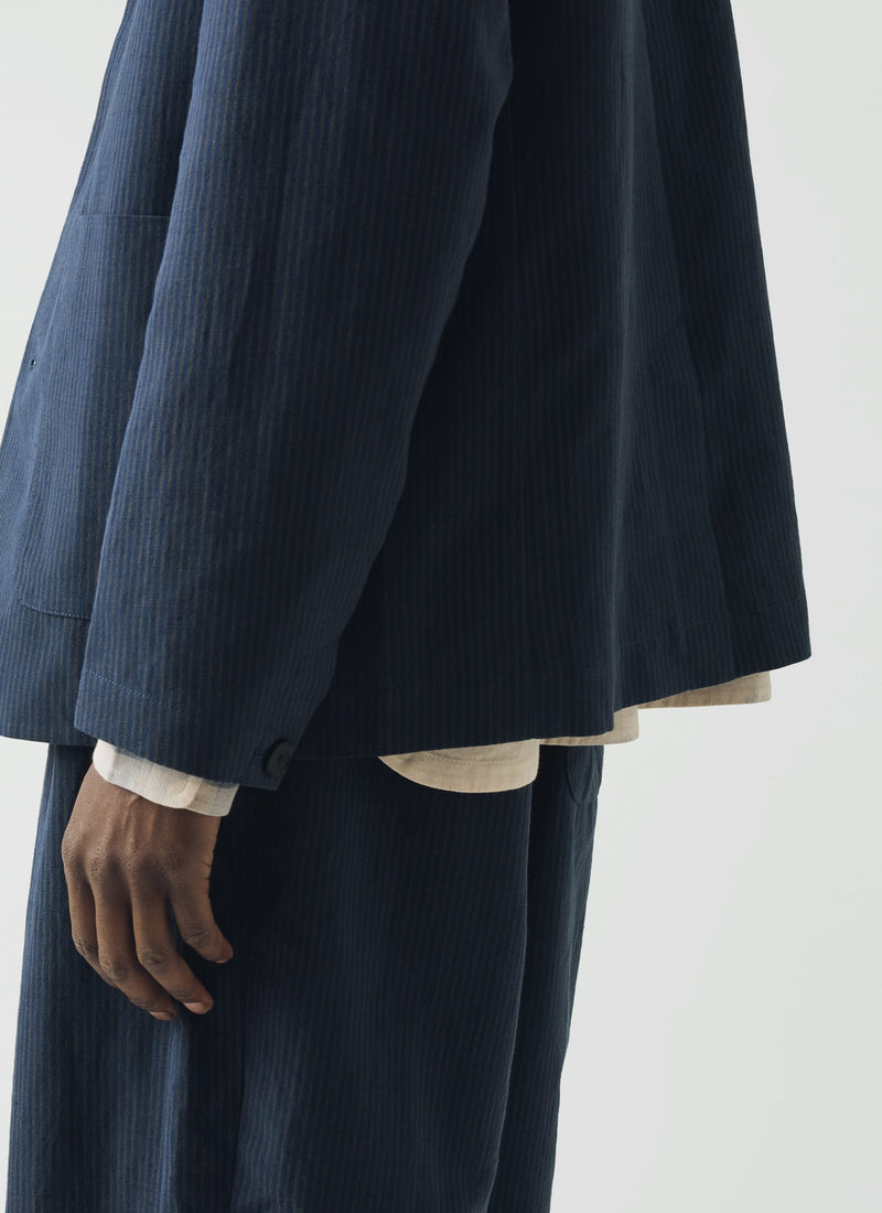 Running Stitch Cotton Linen Blazer | Navy/Fawn