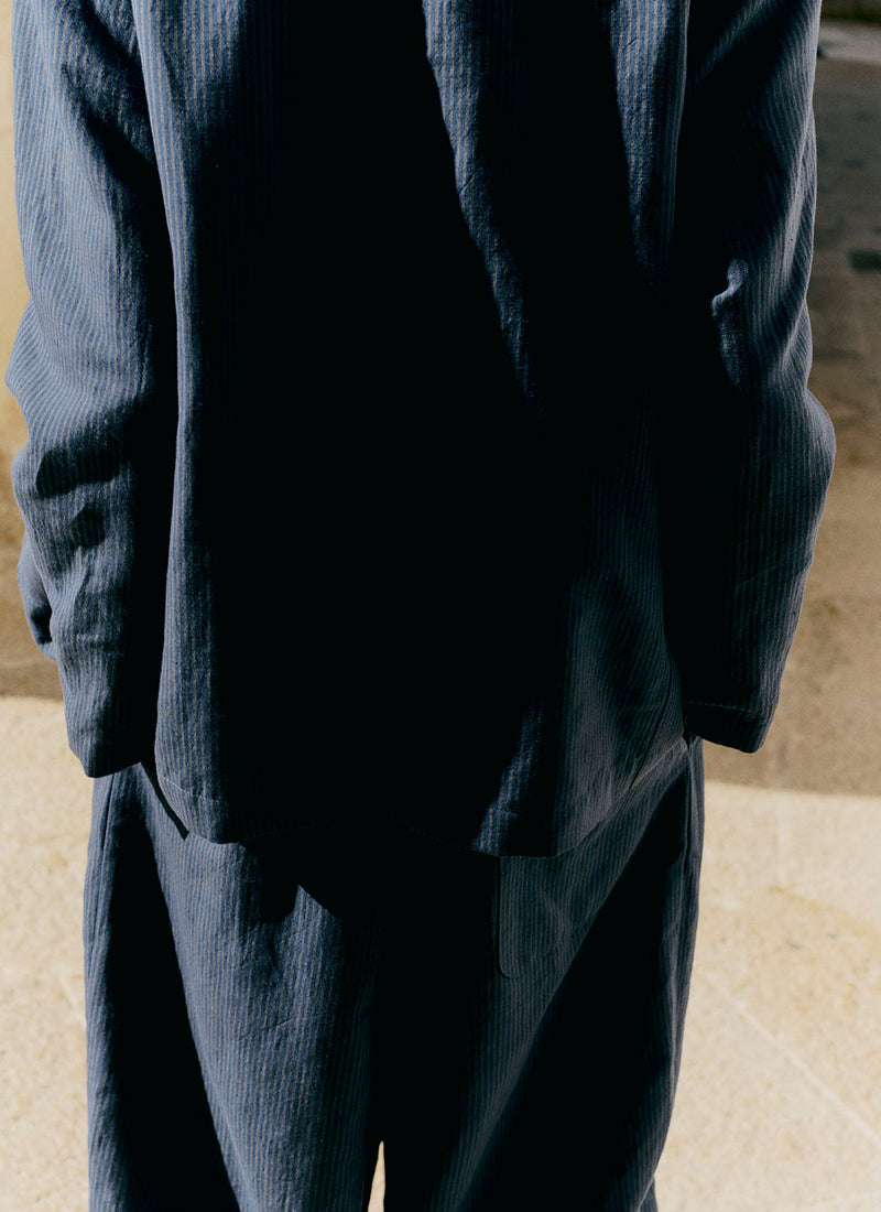 Running Stitch Cotton Linen Blazer | Navy/Fawn
