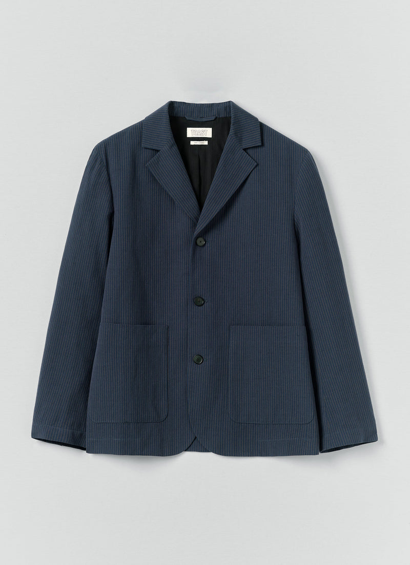 Running Stitch Cotton Linen Blazer | Navy/Fawn