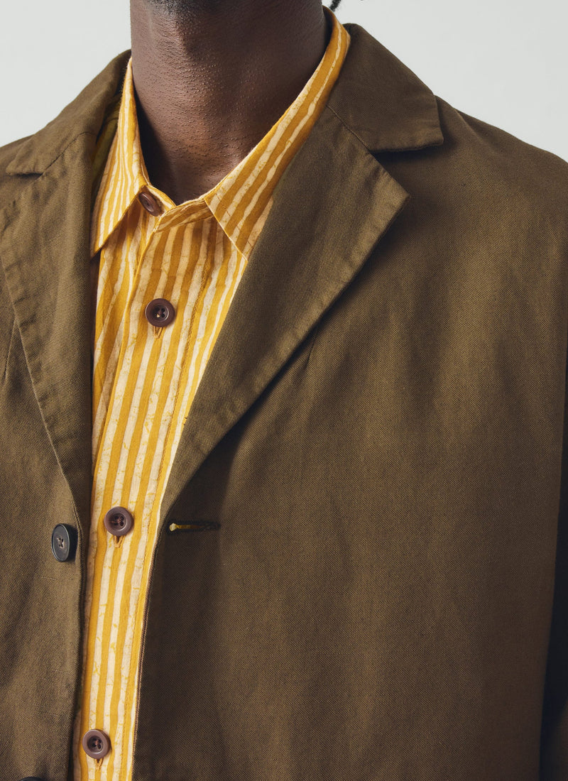 High Break Cotton Linen Blazer | Bronze Green