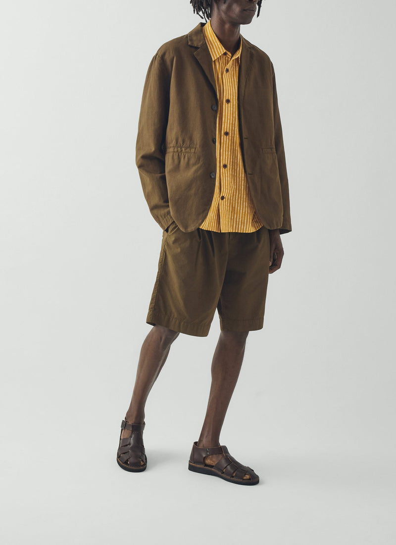 High Break Cotton Linen Blazer | Bronze Green