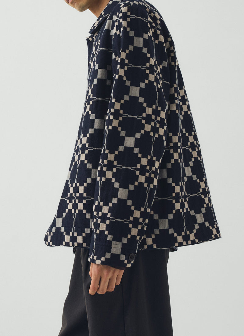 Lattice Cloth Cotton Wool Jacket | Indigo