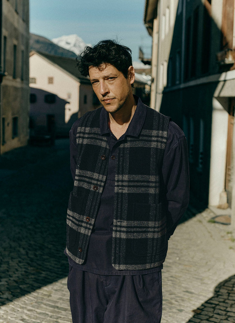 Melton Wool Check Gilet | Charcoal
