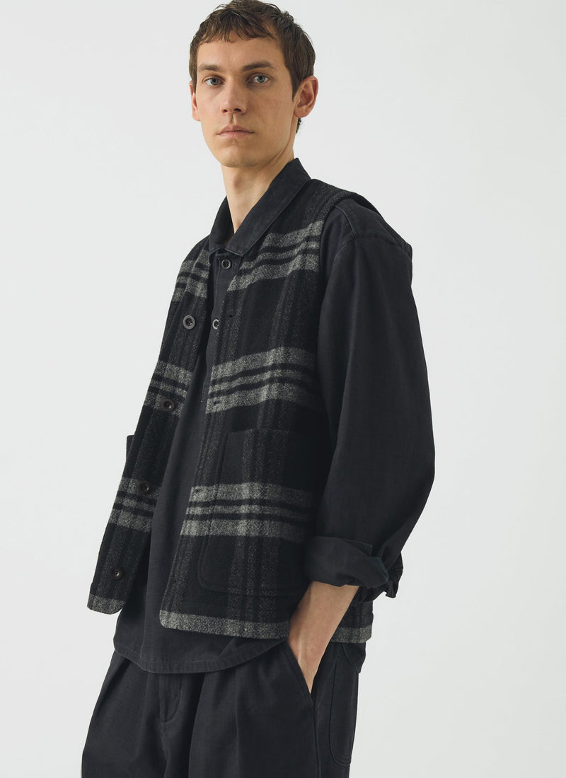Melton Wool Check Gilet | Charcoal