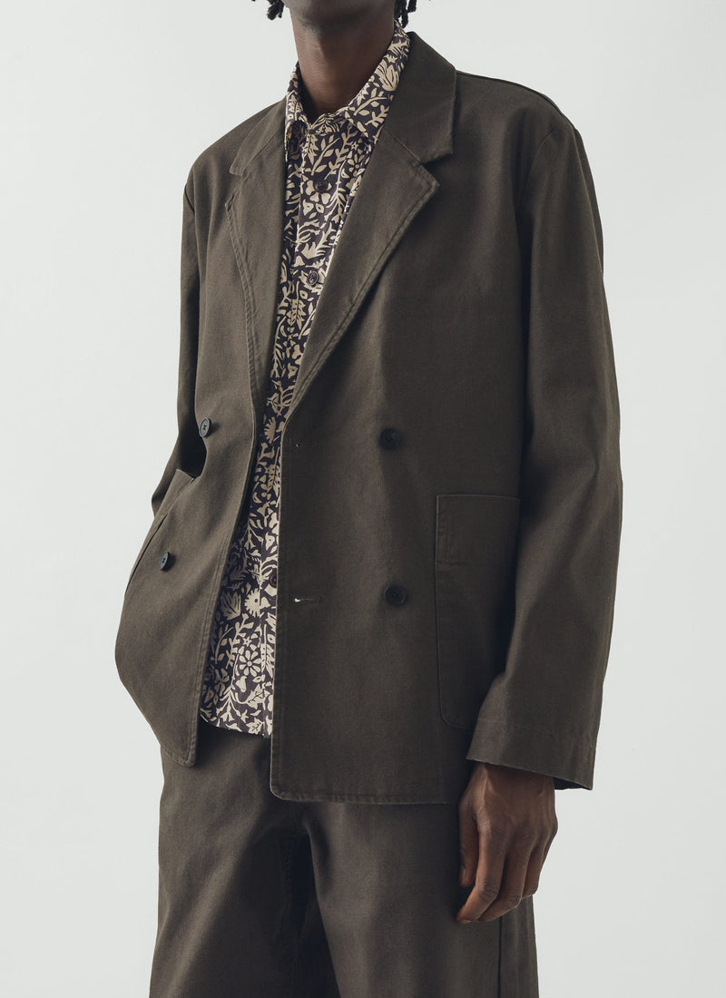 Cotton Canvas Double Breasted Jacket | Flint Grey