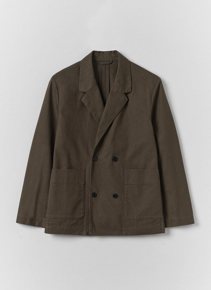 Cotton Canvas Double Breasted Jacket | Flint Grey