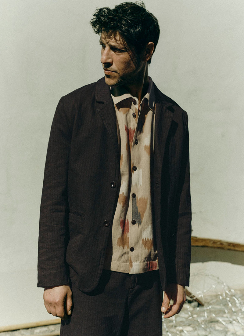 Brushed Herringbone Revere Collar Jacket | Chocolate