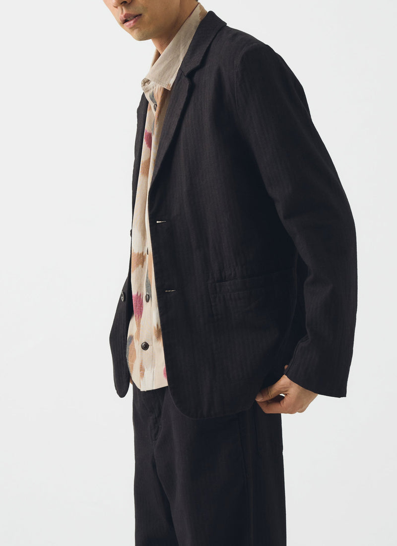 Brushed Herringbone Revere Collar Jacket | Chocolate