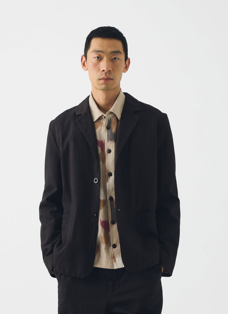 Brushed Herringbone Revere Collar Jacket | Chocolate