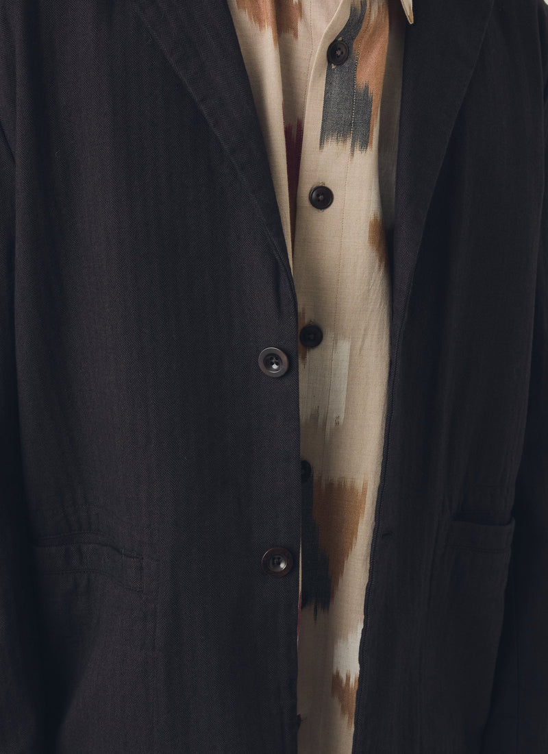 Brushed Herringbone Revere Collar Jacket | Chocolate