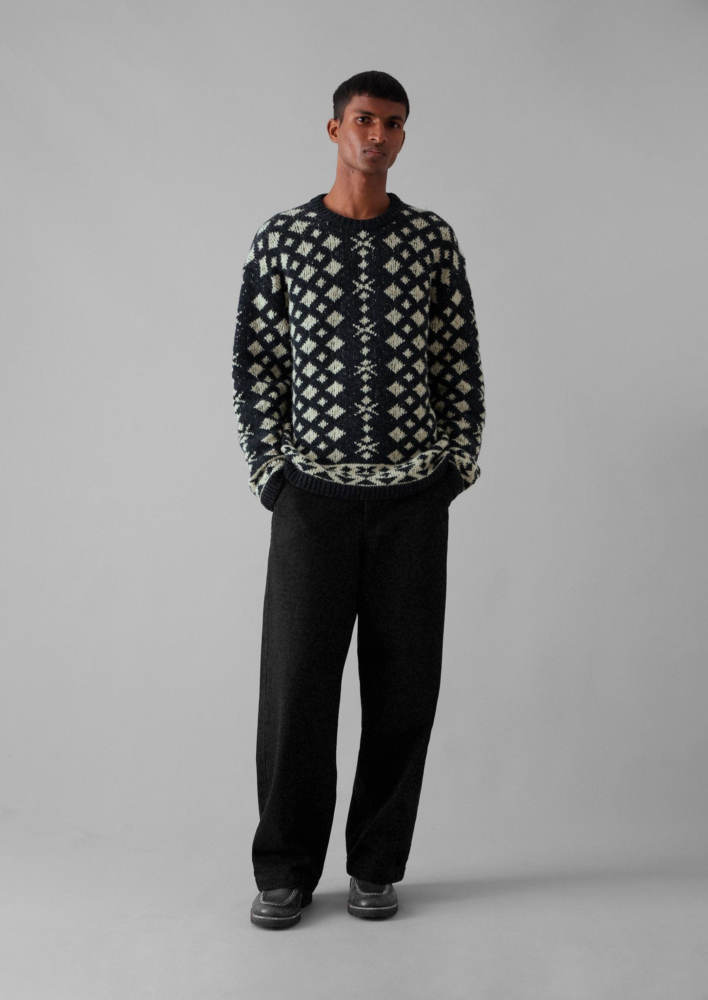 Donegal Wool Jacquard Sweater | Charcoal Melange