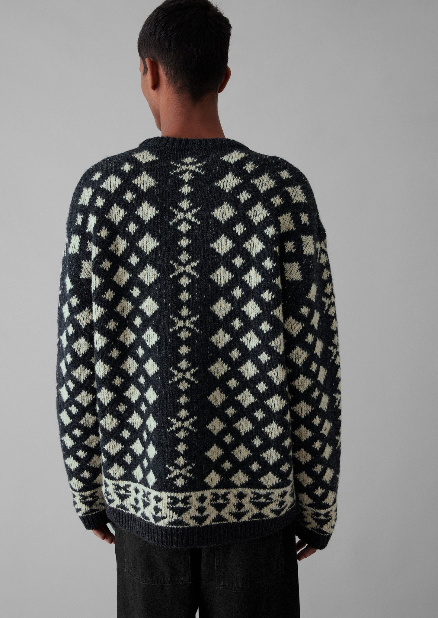 Donegal Wool Jacquard Sweater | Charcoal Melange