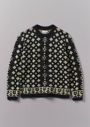 Donegal Wool Jacquard Sweater | Charcoal Melange