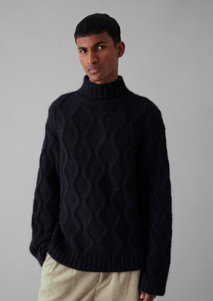 Roll Neck Cable Knit Sweater | Navy