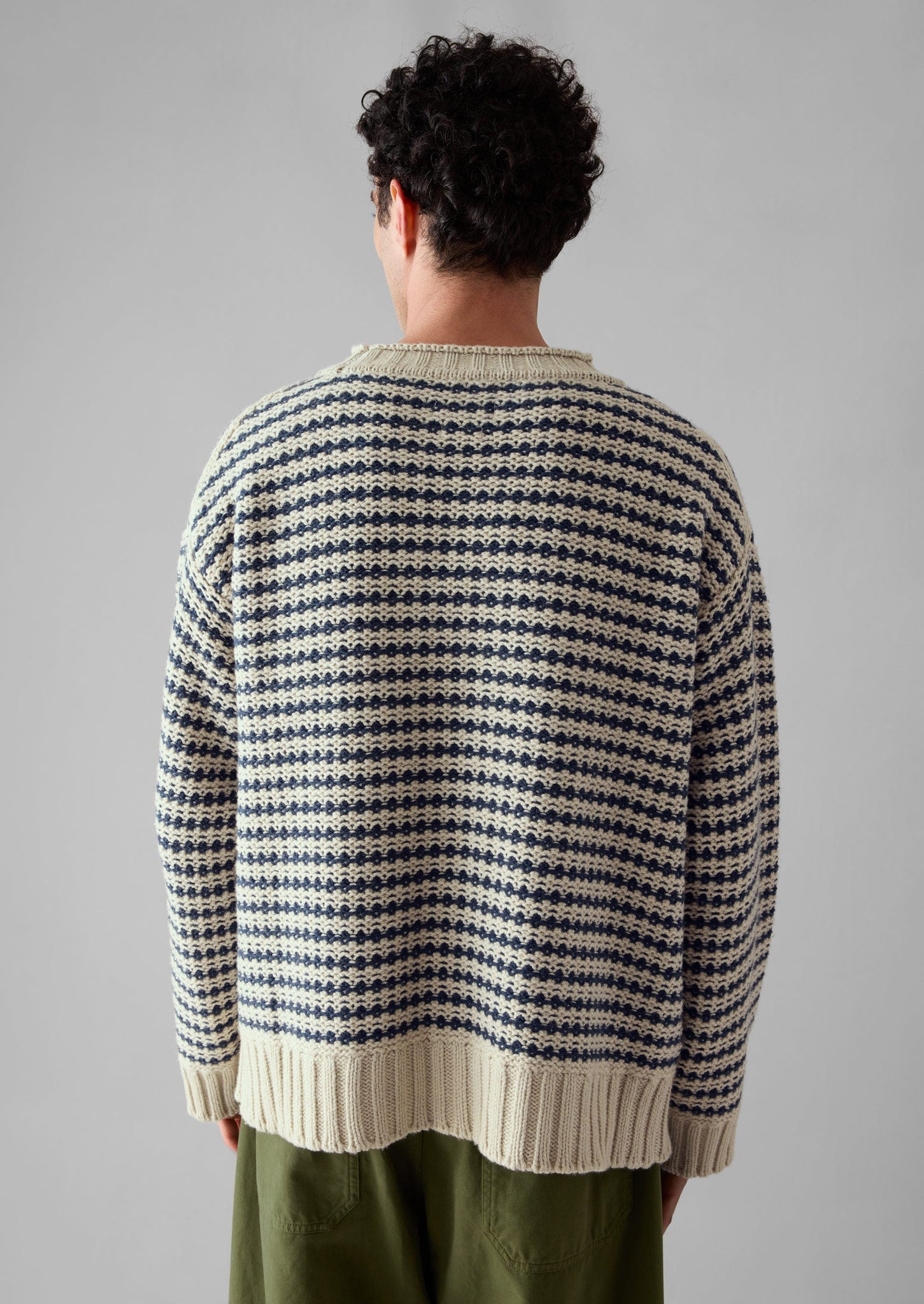 Tucking Stripe Wool Cotton Sweater | Ecru/Navy