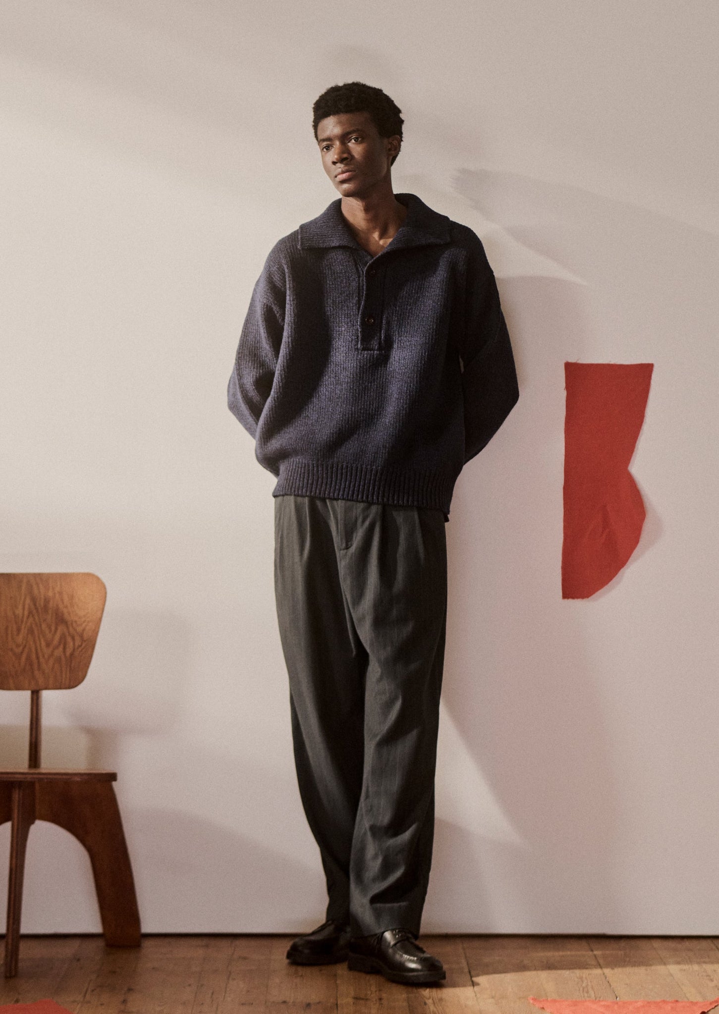 Half Placket Wool Pullover | Navy Melange