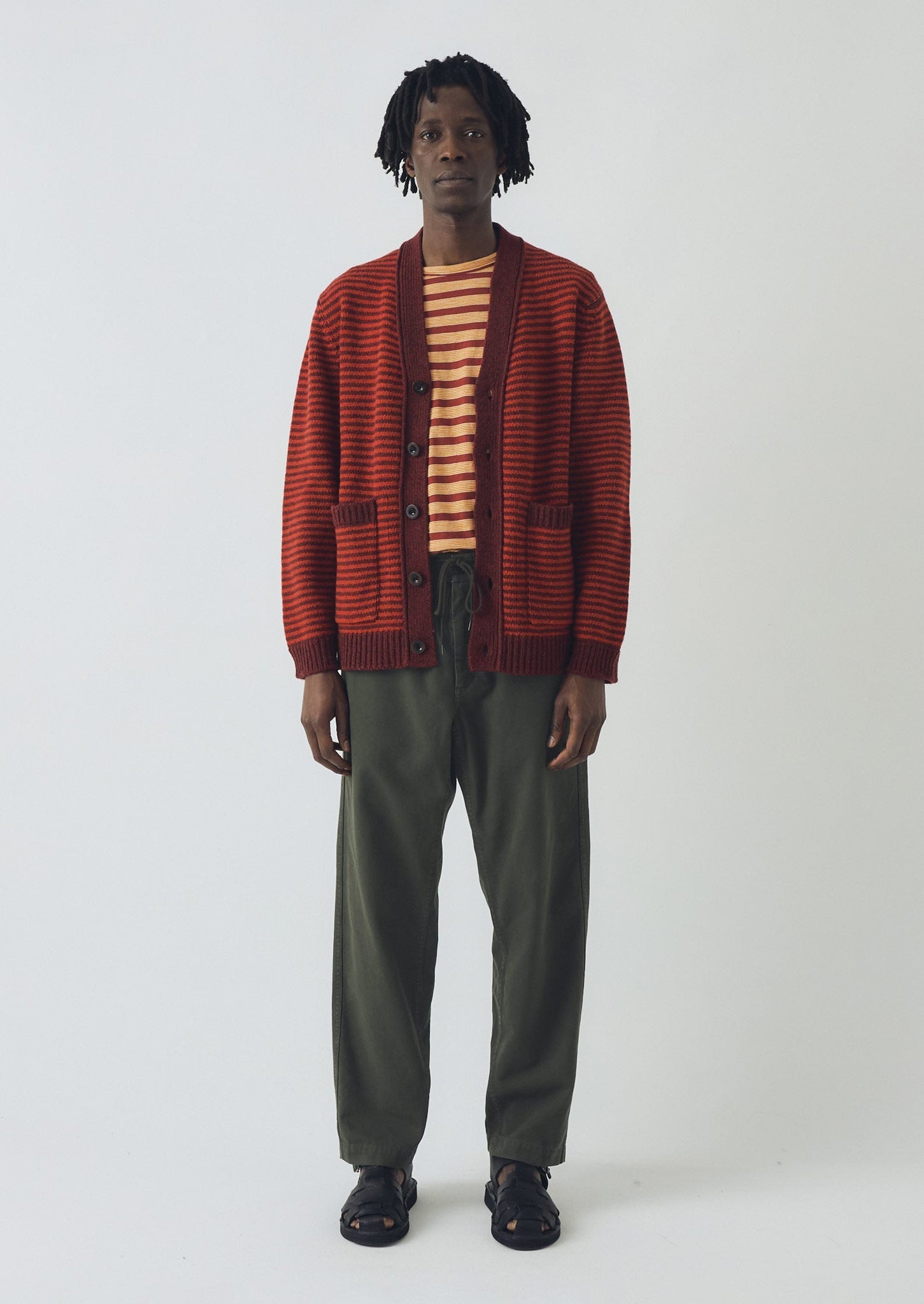 Striped Wool Cardigan | Cardinal Red/Plum