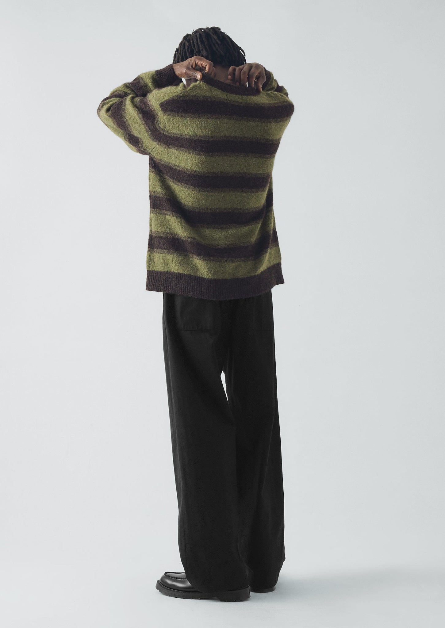 Alpaca Wool Stripe Sweater | Bark/Foliage Green