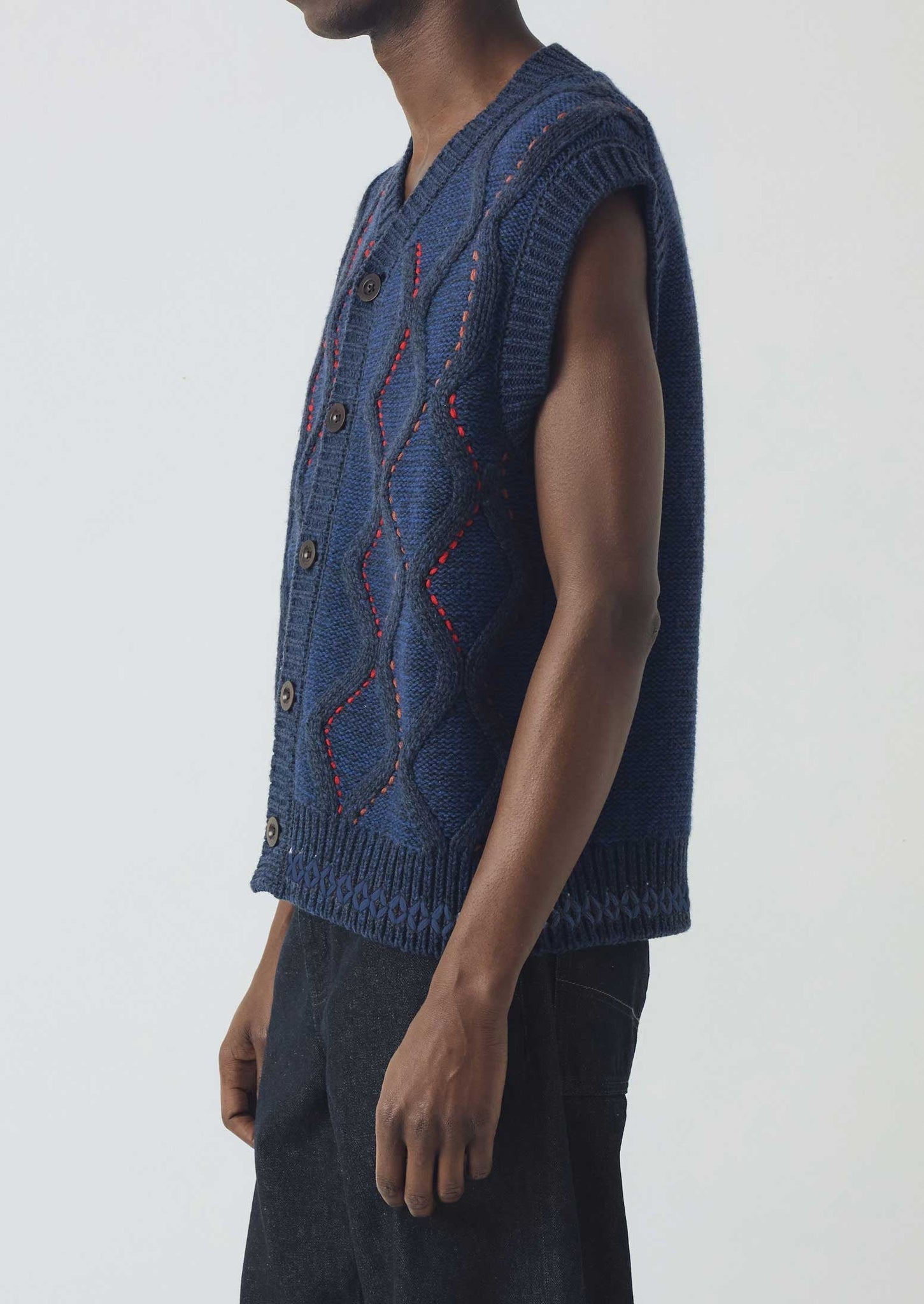 Hand Embellished Button Through Tank | Blue Multi