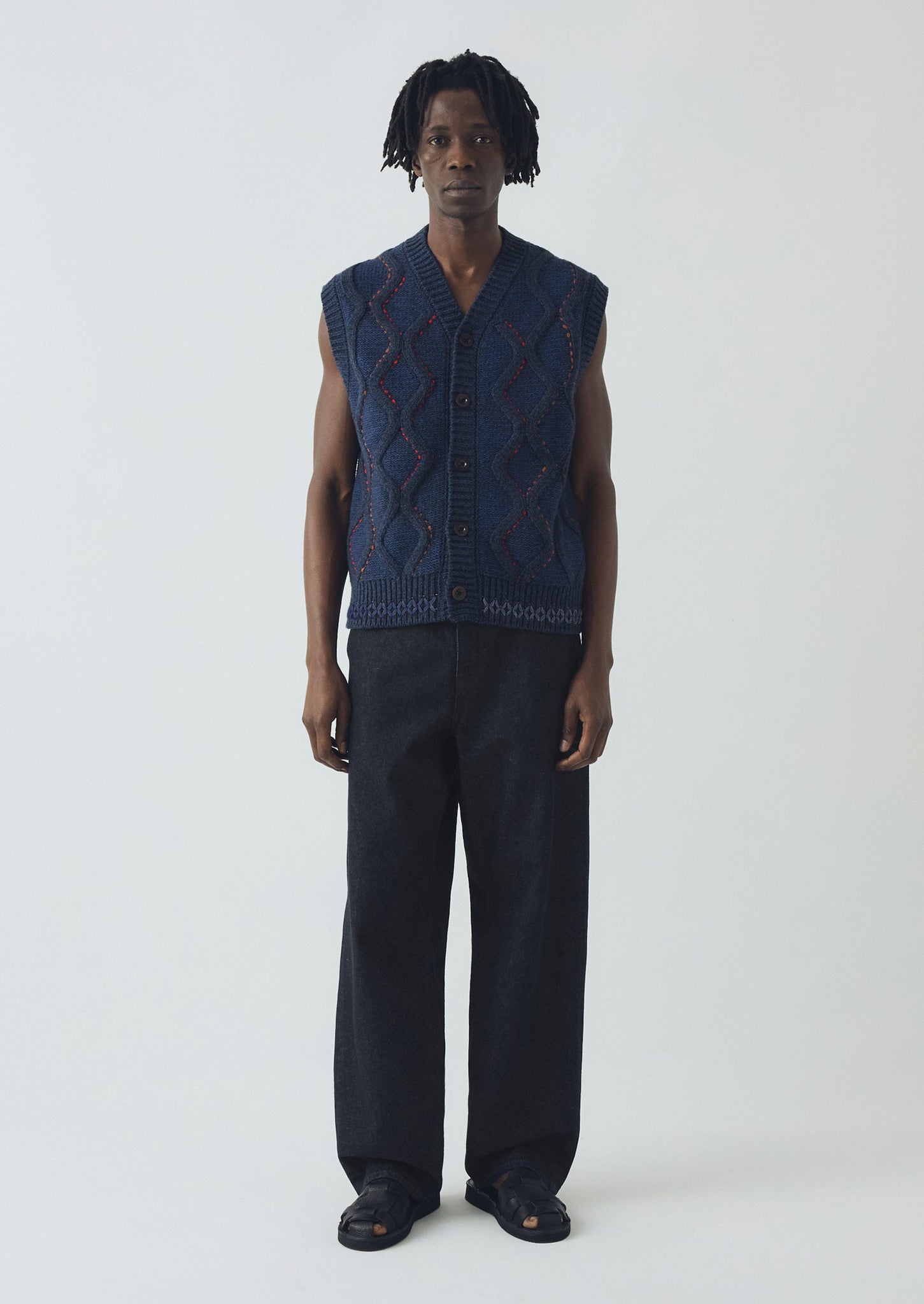 Hand Embellished Button Through Tank | Blue Multi