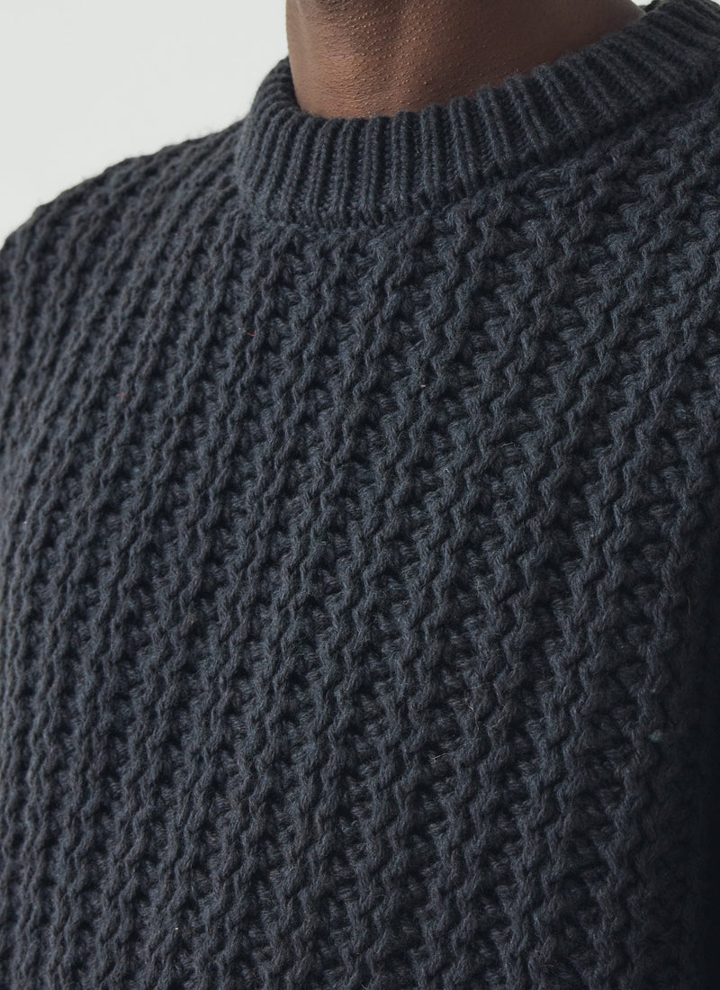 Racked Wool Cotton Sweater | Darkest Navy