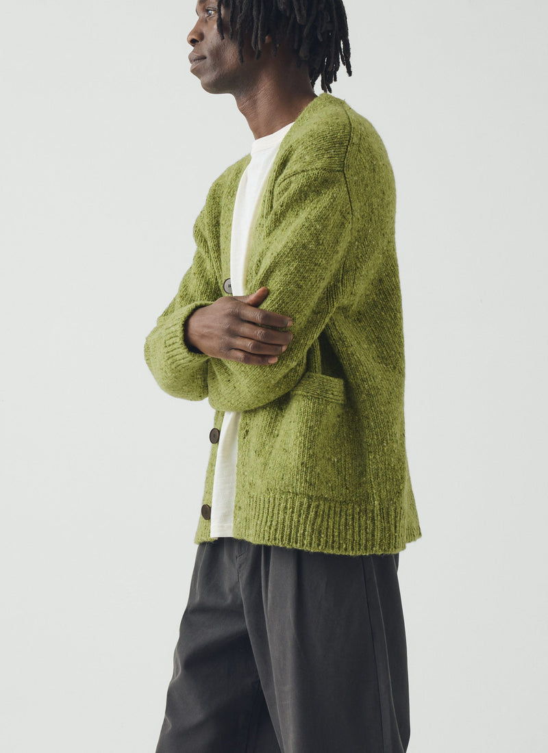 Donegal Wool V-Neck Cardigan | Rainette Green