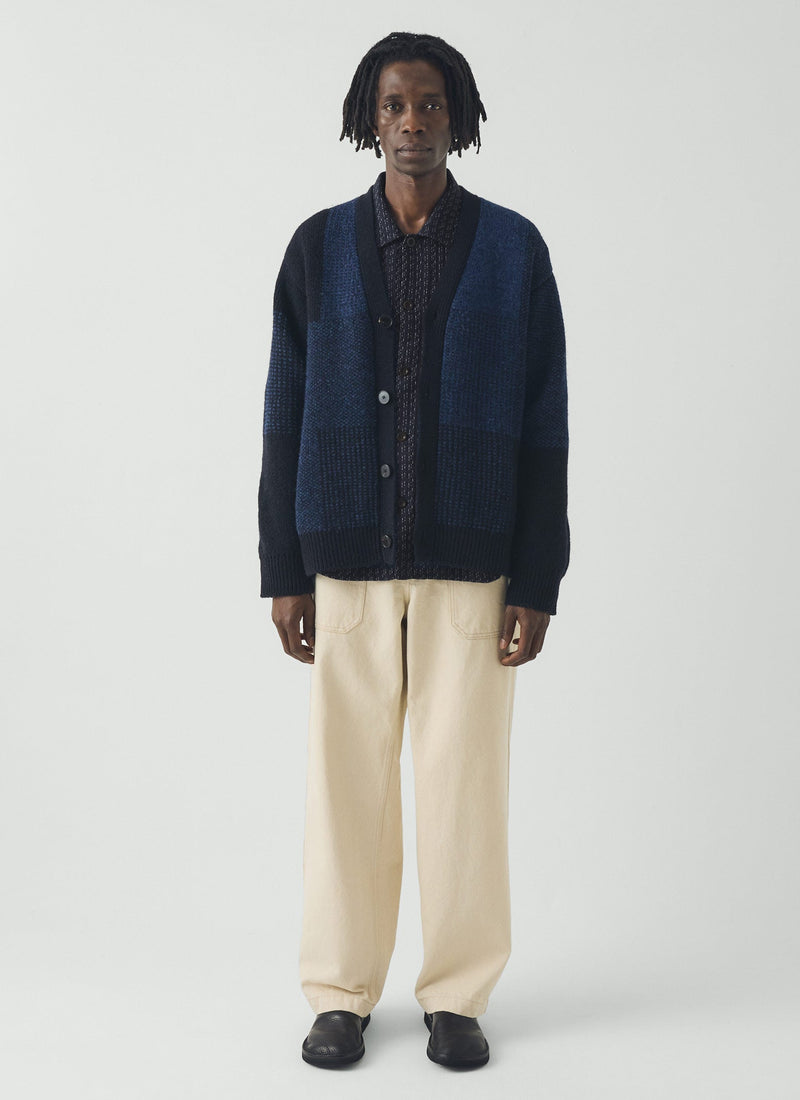 Jacquard British Wool Cardigan | Navy/Cobalt