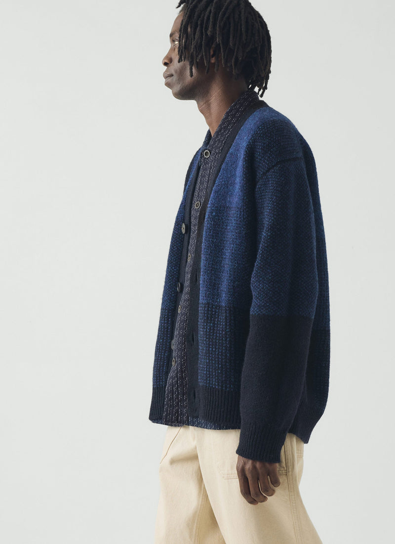 Jacquard British Wool Cardigan | Navy/Cobalt