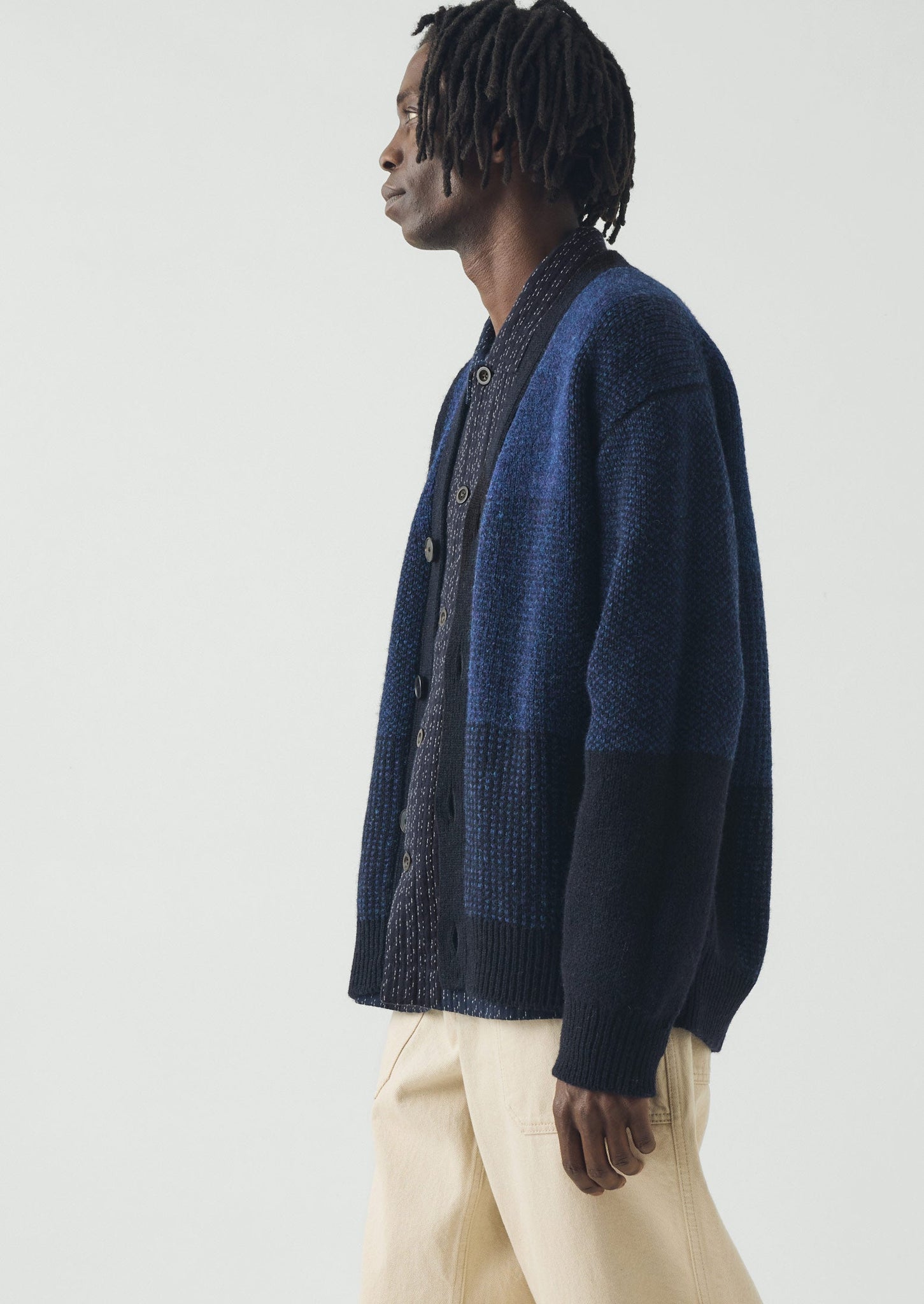 Jacquard British Wool Cardigan | Navy/Cobalt
