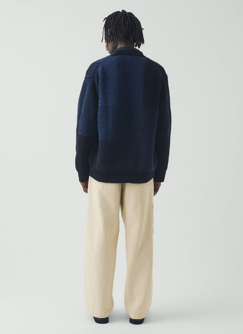 Jacquard British Wool Cardigan | Navy/Cobalt