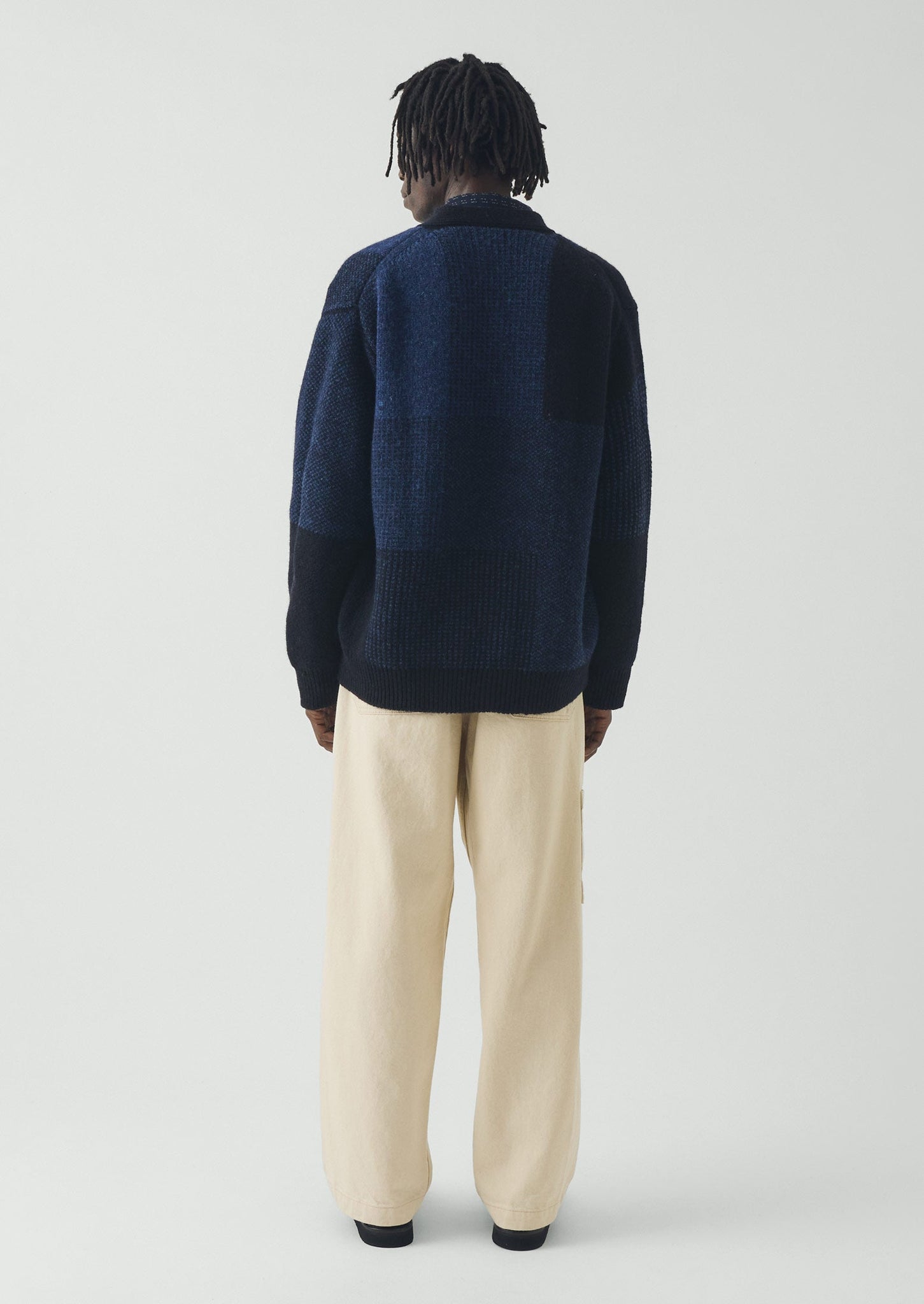 Jacquard British Wool Cardigan | Navy/Cobalt