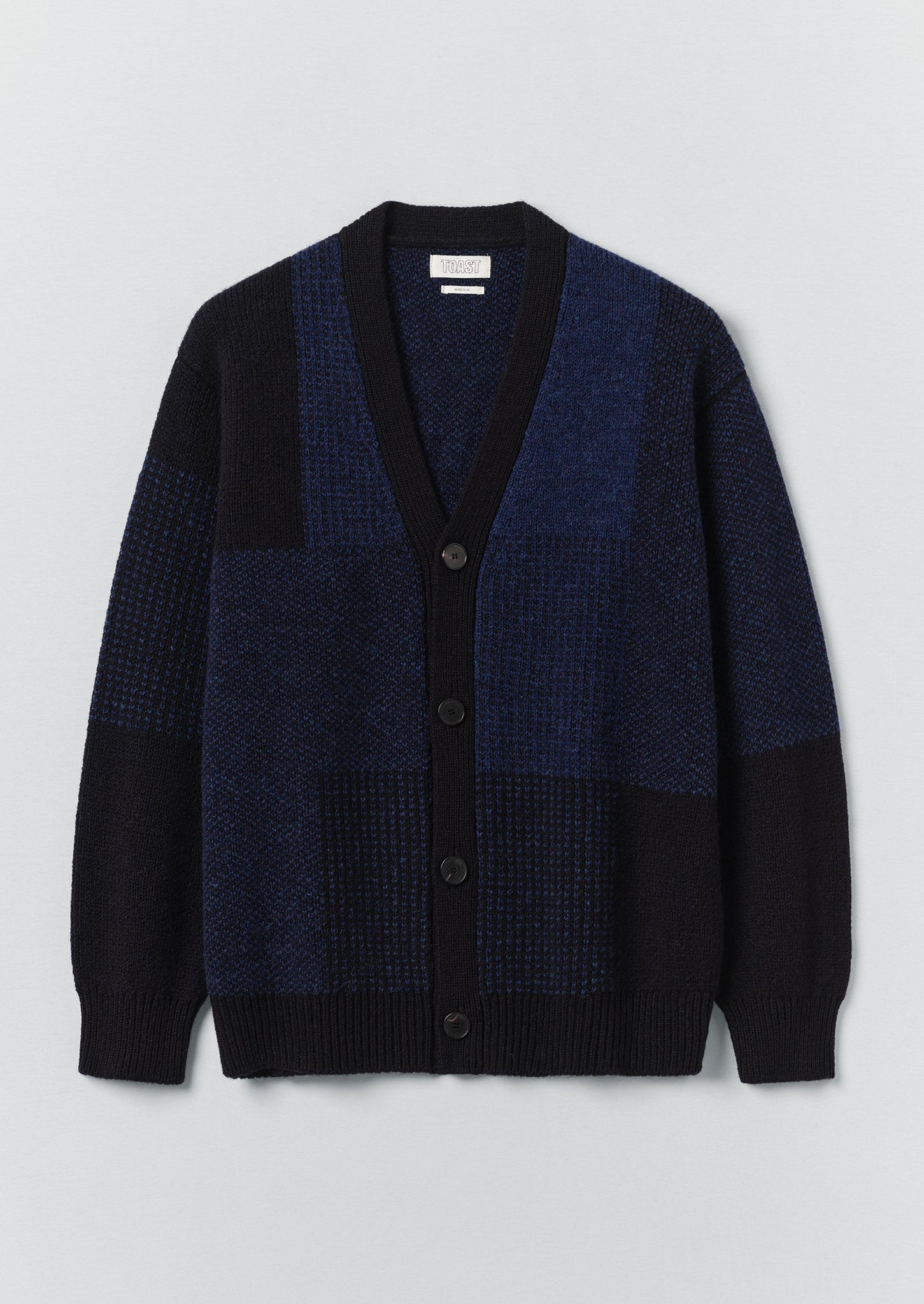 Jacquard British Wool Cardigan | Navy/Cobalt