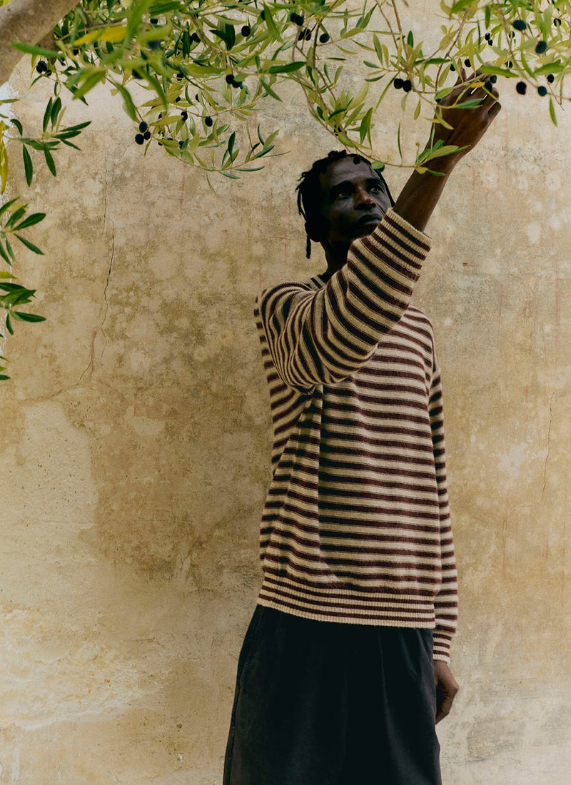 Stripe Alpaca Wool Sweater | Dark Terracotta/Oatmeal