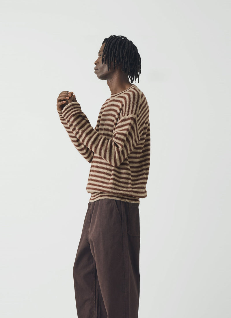 Stripe Alpaca Wool Sweater | Dark Terracotta/Oatmeal