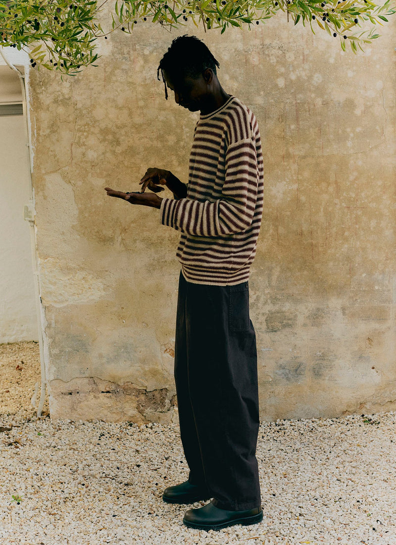 Stripe Alpaca Wool Sweater | Dark Terracotta/Oatmeal