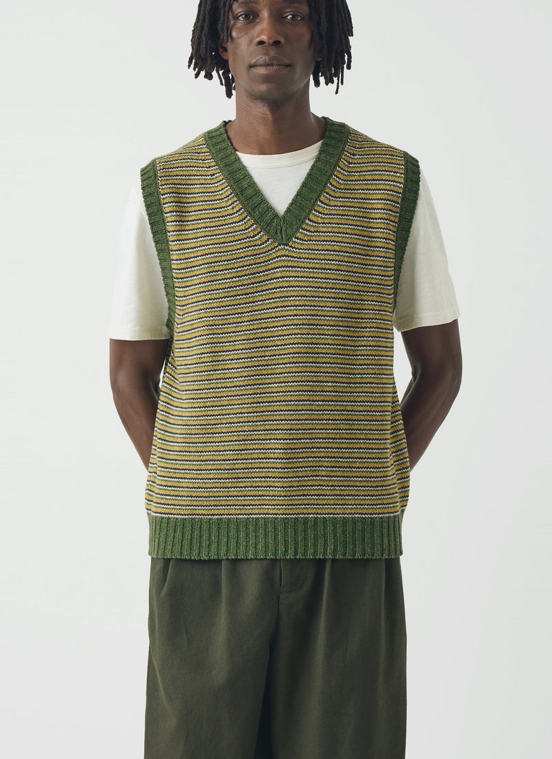Fine Stripe Wool Cotton Tank | Green Multi