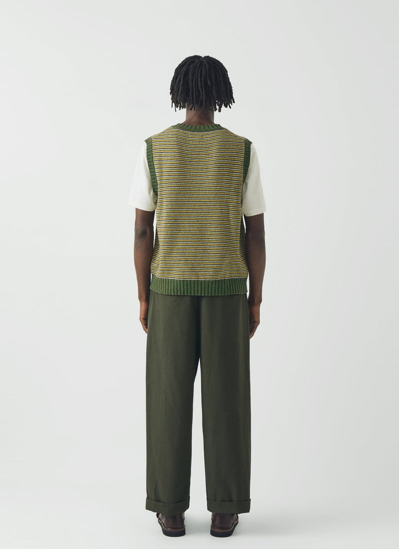 Fine Stripe Wool Cotton Tank | Green Multi