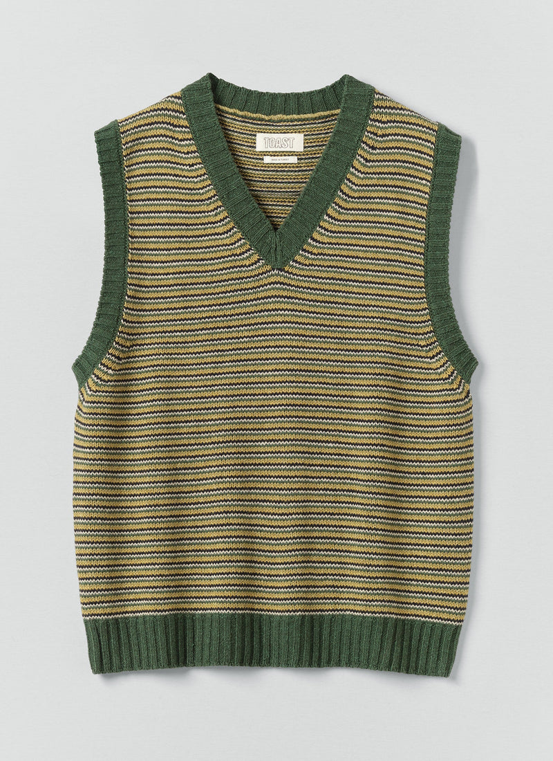 Fine Stripe Wool Cotton Tank | Green Multi
