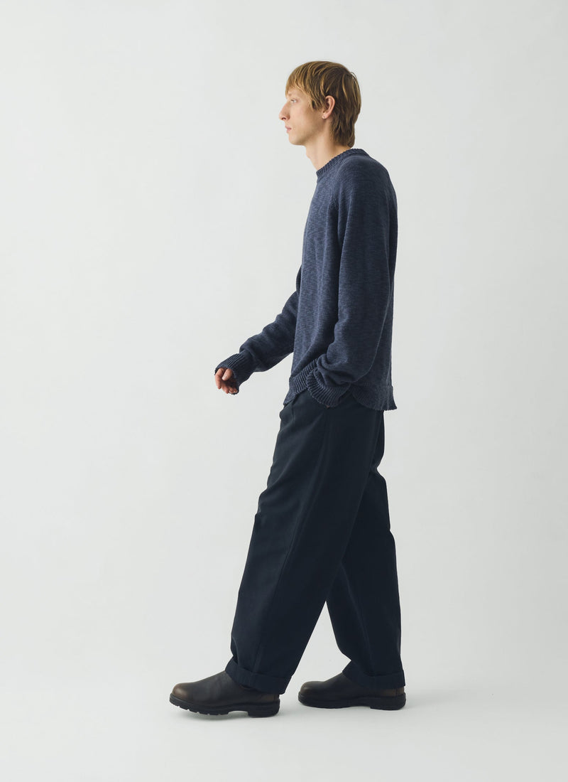 Linen Cotton Crew Neck Sweater | Denim Blue