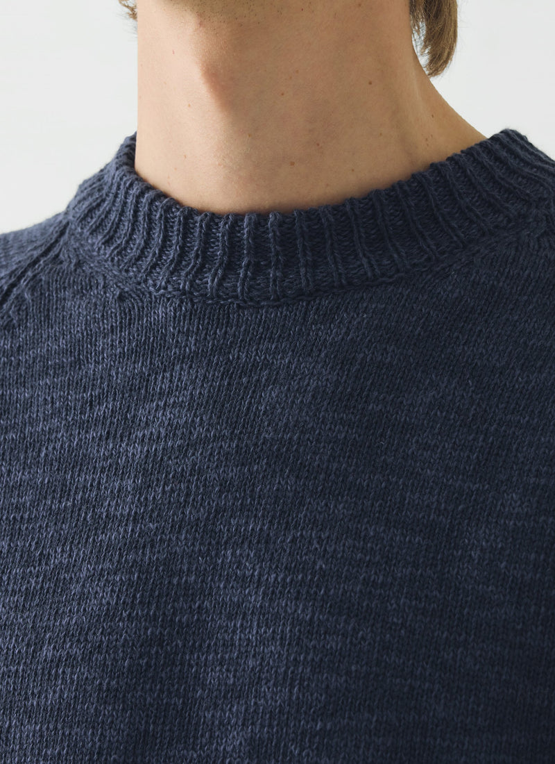 Linen Cotton Crew Neck Sweater | Denim Blue