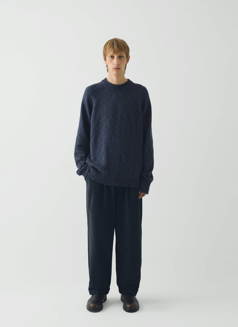 Linen Cotton Crew Neck Sweater | Denim Blue