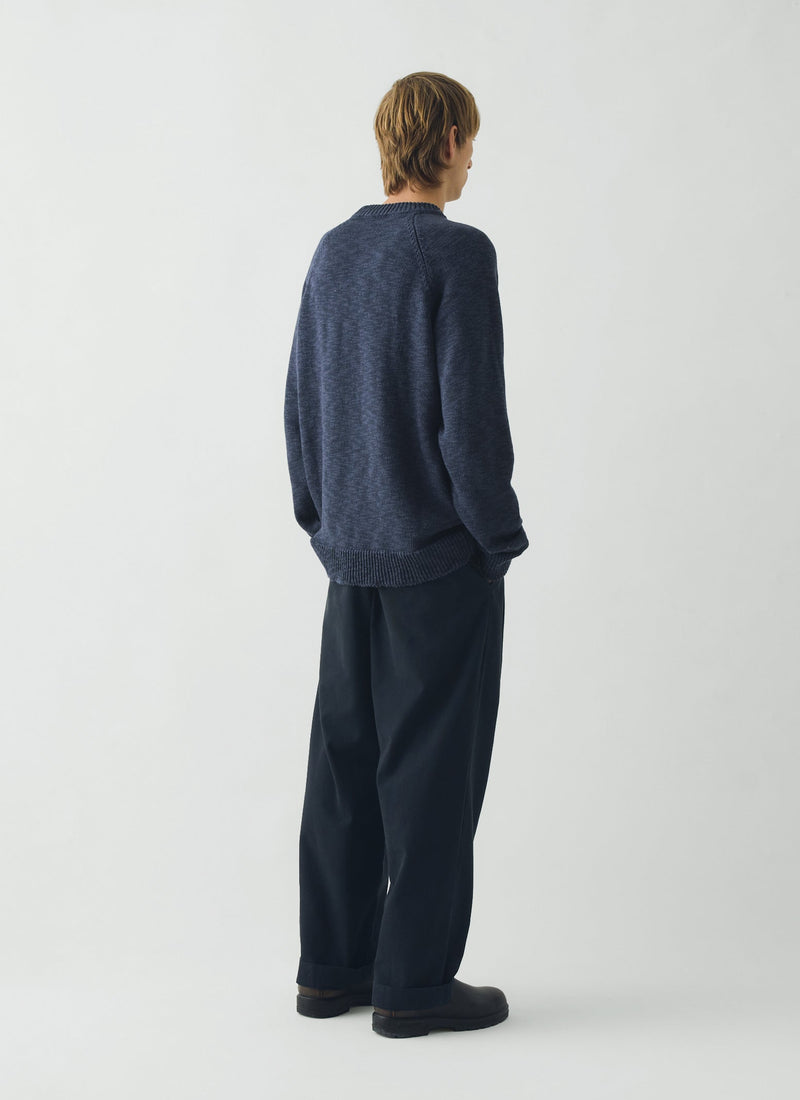 Linen Cotton Crew Neck Sweater | Denim Blue